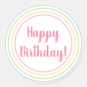 Colourful Happy Birthday Pastel Pink Typography Classic Round Sticker