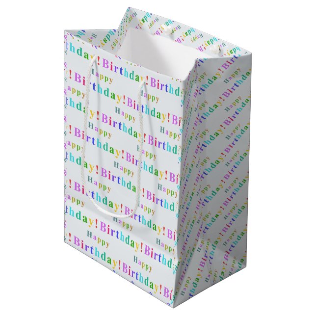 Colourful Happy Birthday Pattern Medium Gift Bag (Front Angled)