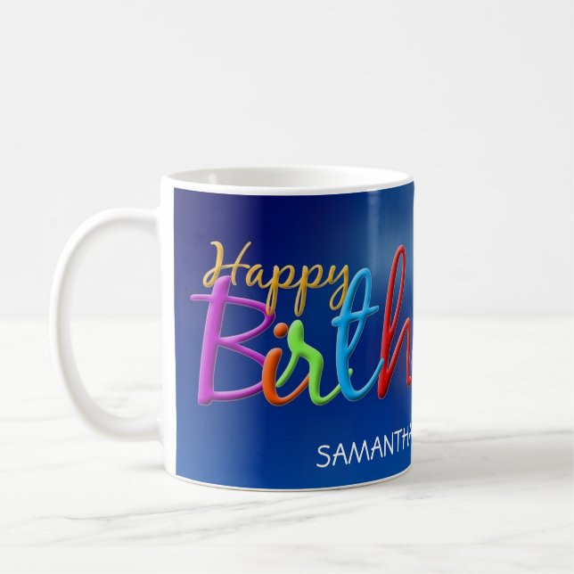 Colourful Happy Birthday Personalised Coffee Mug (Left)