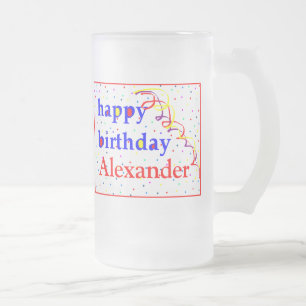 Colourful Happy Birthday Personalised Frosted Glass Beer Mug