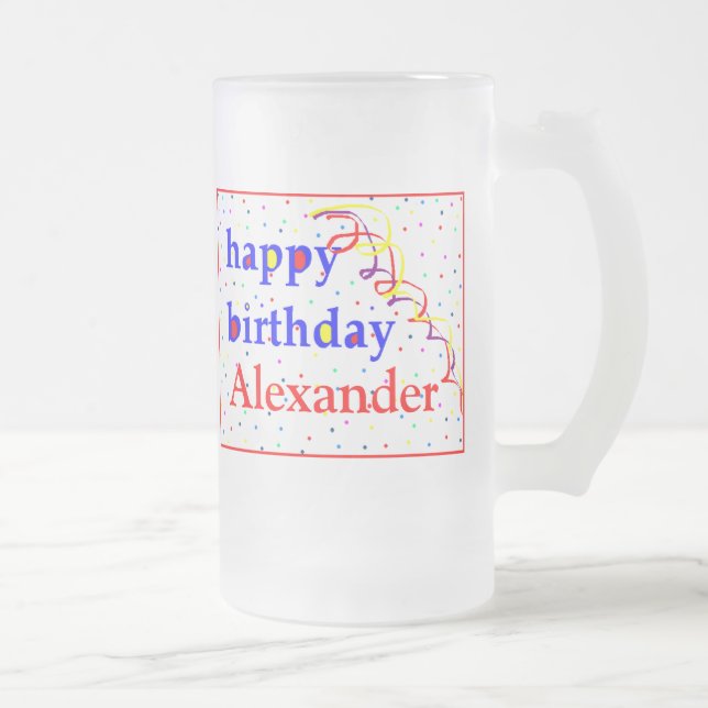 Colourful Happy Birthday Personalised Frosted Glass Beer Mug (Right)