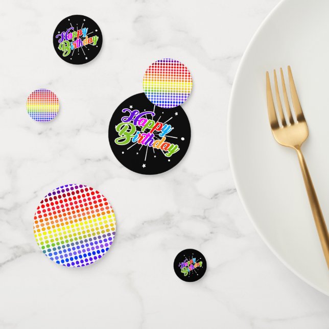 Colourful Happy Birthday Rainbow Coloured Polkadot Confetti (Group)