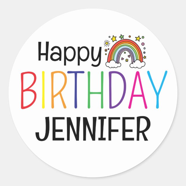 Colourful Happy Birthday Rainbow Personalised  Classic Round Sticker (Front)