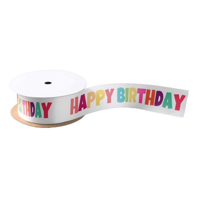 Colourful Happy Birthday Satin Ribbon (Spool)