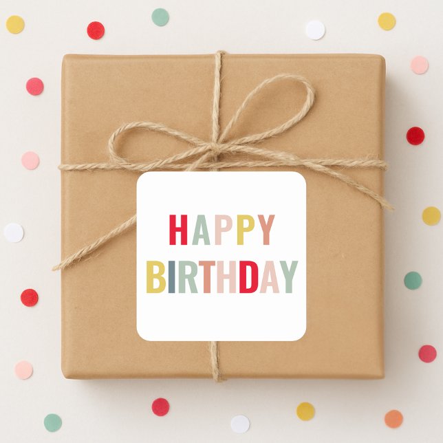 Colourful Happy Birthday  Square Sticker (Creator Uploaded)