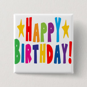 Colourful Happy Birthday Text 15 Cm Square Badge