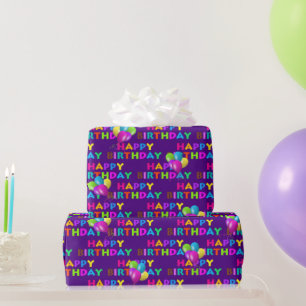 Colourful Happy Birthday Text With Balloons Wrapping Paper
