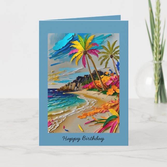 Colourful Happy birthday Tropical customisable  Card (Front)