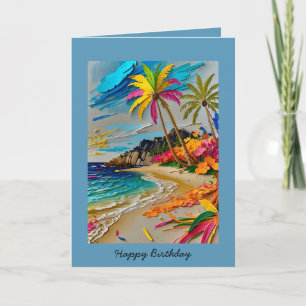 Colourful Happy birthday Tropical customisable  Card