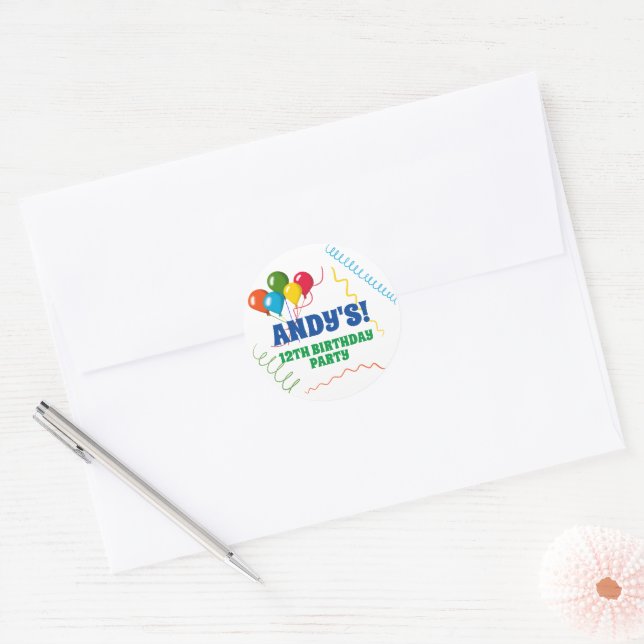 Colourful Happy Birthday with Balloons Classic Round Sticker (Envelope)