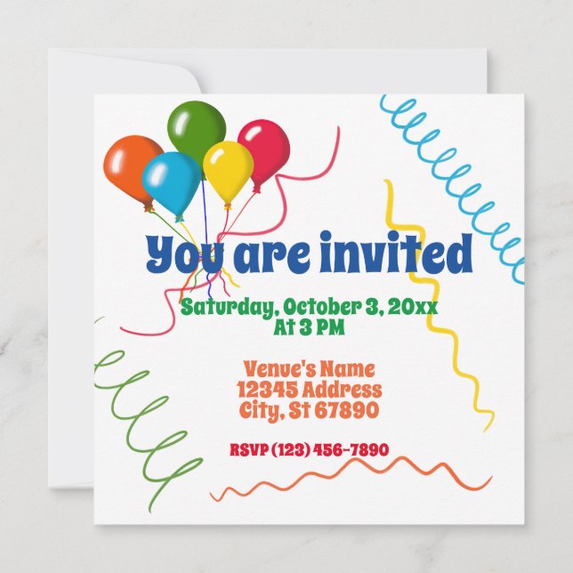 Colourful Happy Birthday with Balloons Invitation (Back)