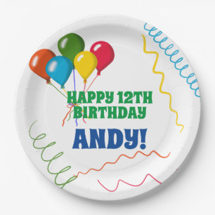 Colourful Happy Birthday with Balloons Paper Plate