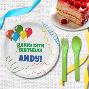 Colourful Happy Birthday with Balloons Paper Plate