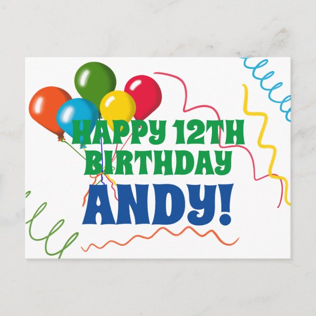 Colourful Happy Birthday with Balloons Postcard (Front)