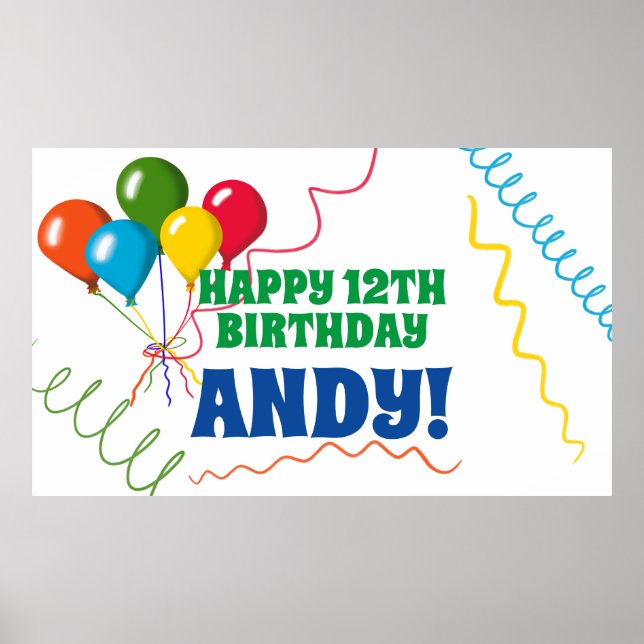 Colourful Happy Birthday with Balloons Poster (Front)