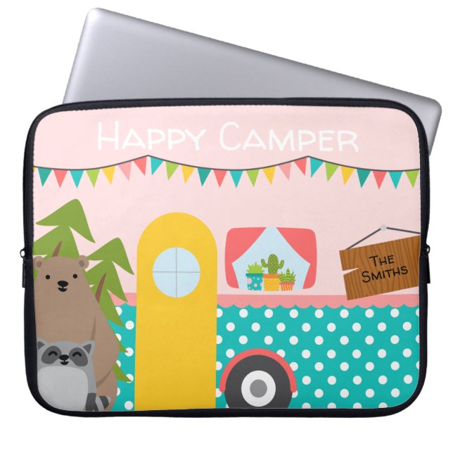 Colourful Happy Camper Laptop Sleeve (Front)
