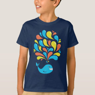 Colourful Happy Cartoon Whale Dark Kids Long T-Shirt