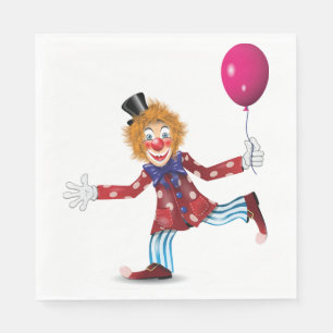 Colourful Happy Clown with Balloon Fun Circus Napkin