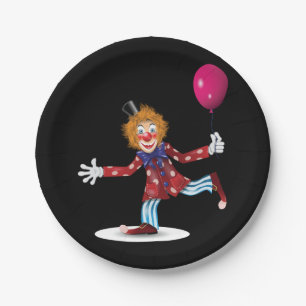 Colourful Happy Clown with Balloon Fun Circus Paper Plate