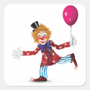 Colourful Happy Clown with Balloon Fun Circus  Square Sticker