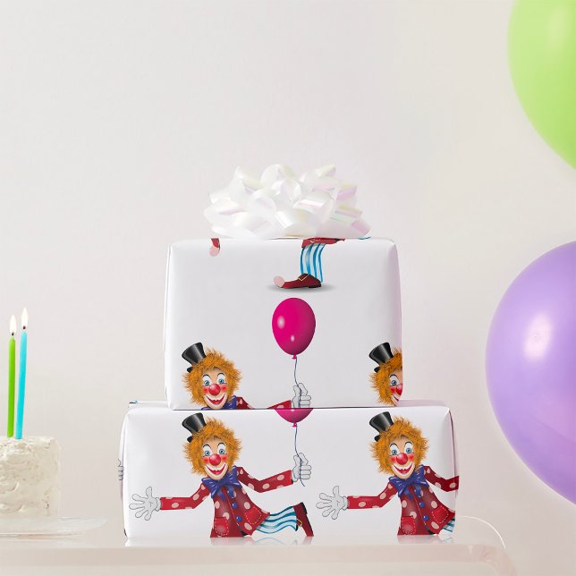 Colourful Happy Clown with Balloon Fun Circus  Wrapping Paper (Creator Uploaded)
