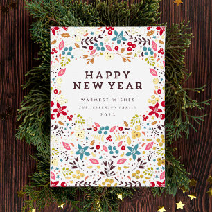 Colourful Happy delicate GOLD foil New Year Floral Foil Holiday Card
