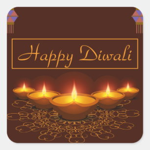 Colourful Happy Diwali Light Square Sticker