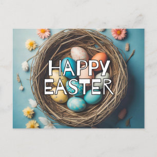 Colourful Happy Easter Basket & Eggs Postcard