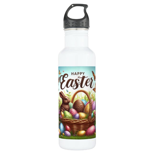 Colourful, Happy Easter basket with eggs 710 Ml Water Bottle (Front)