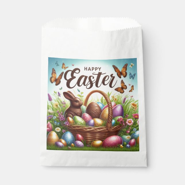 Colourful, Happy Easter basket with eggs Favour Bags (Front)