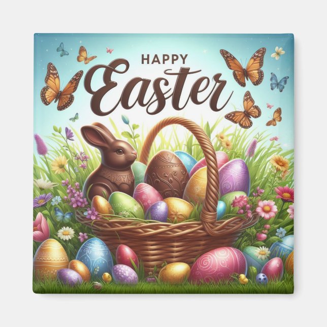 Colourful, Happy Easter basket with eggs Magnet (Front)