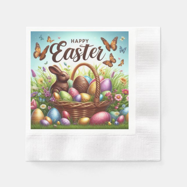 Colourful, Happy Easter basket with eggs Napkin (Front)