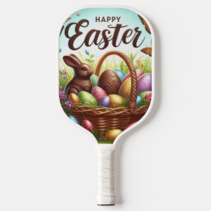 Colourful, Happy Easter basket with eggs Pickleball Paddle