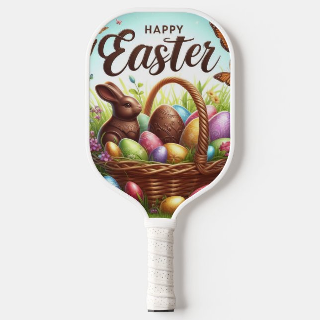 Colourful, Happy Easter basket with eggs Pickleball Paddle (Front)