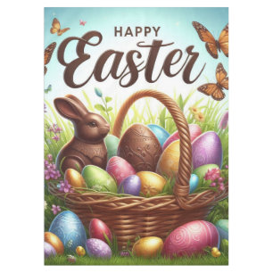 Colourful, Happy Easter basket with eggs Tablecloth