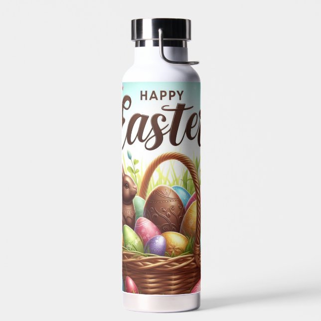 Colourful, Happy Easter basket with eggs Water Bottle (Left)