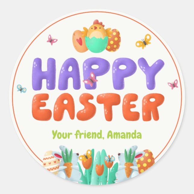 Colourful Happy Easter  Classic Round Sticker (Front)