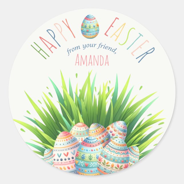 Colourful Happy Easter  Classic Round Sticker (Front)