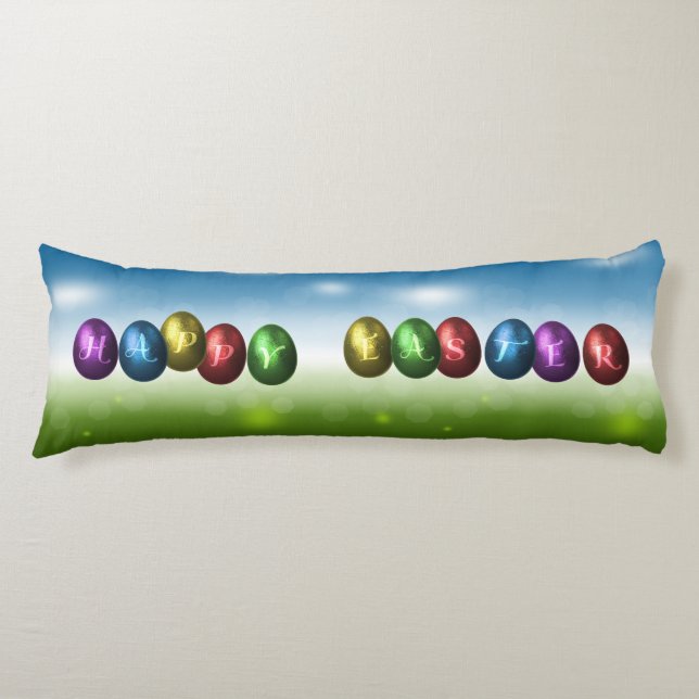 Colourful Happy Easter Eggs Body Cushion (Front)