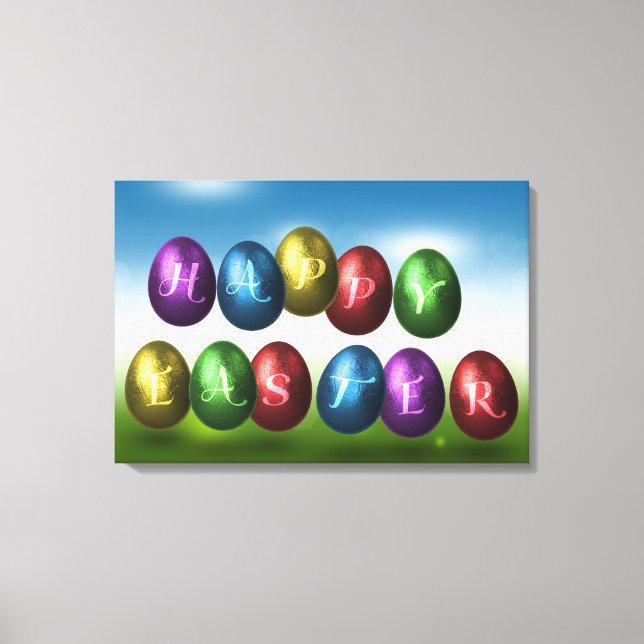 Colourful Happy Easter Eggs Canvas Print (Front)
