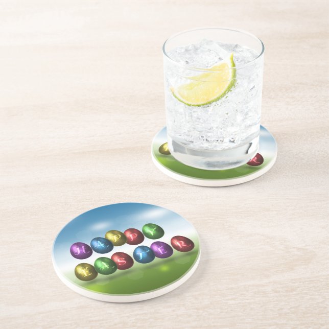 Colourful Happy Easter Eggs Coaster (Side)