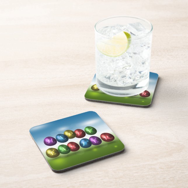 Colourful Happy Easter Eggs Coaster (Right Side)