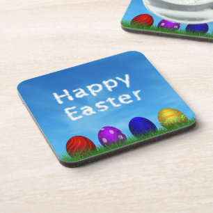 Colourful Happy Easter Eggs Coaster