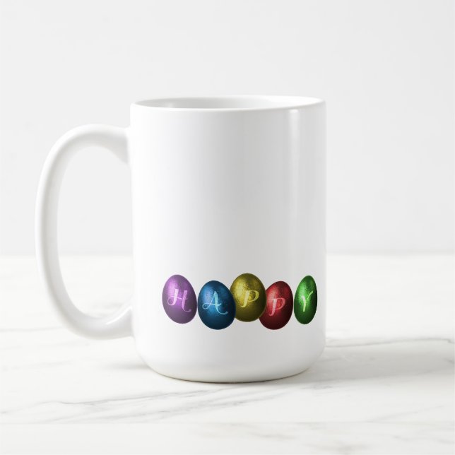 Colourful Happy Easter Eggs Coffee Mug (Left)