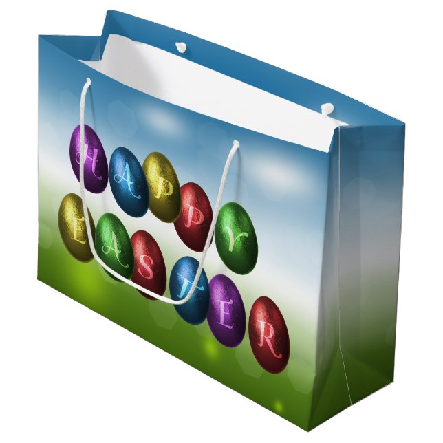 Colourful Happy Easter Eggs Large Gift Bag (Front Angled)