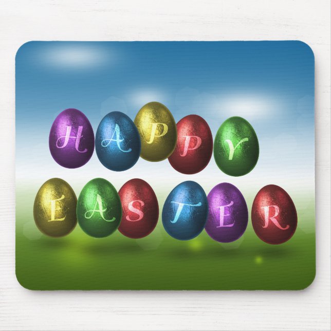 Colourful Happy Easter Eggs Mouse Mat (Front)