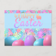 Colourful Happy Easter Eggs on Marble Background
