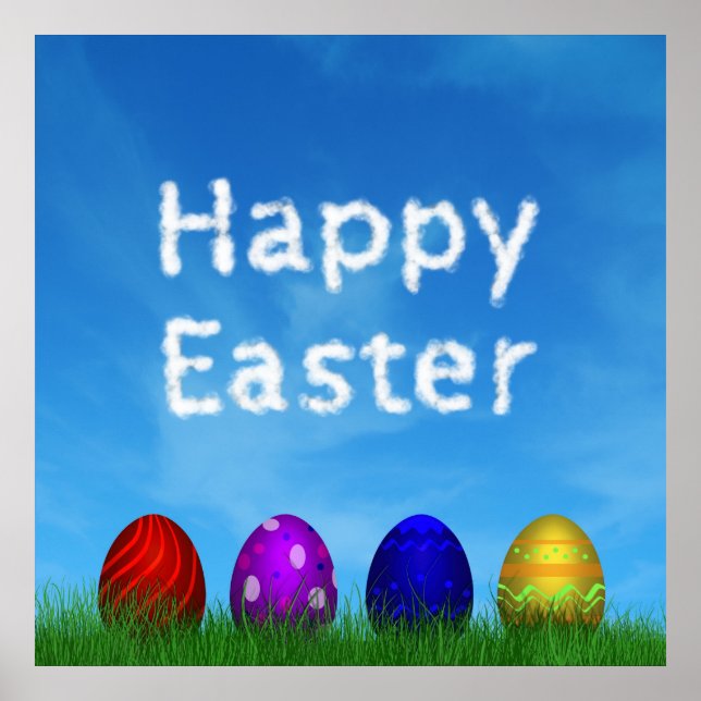 Colourful Happy Easter Eggs Poster (Front)