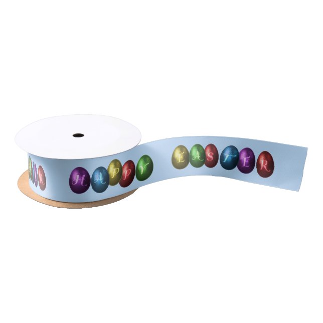 Colourful Happy Easter Eggs Satin Ribbon (Spool)