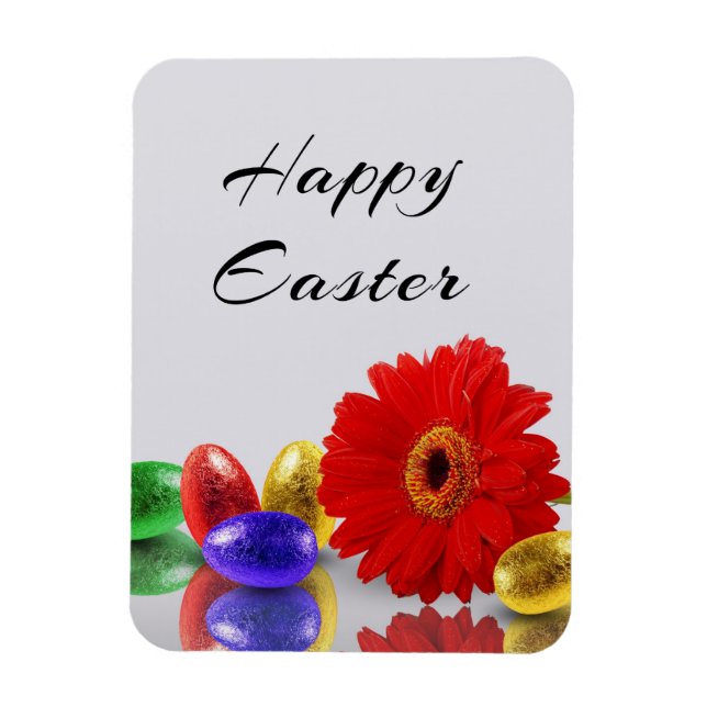 Colourful Happy Easter Eggs with Gerbera Magnet (Vertical)